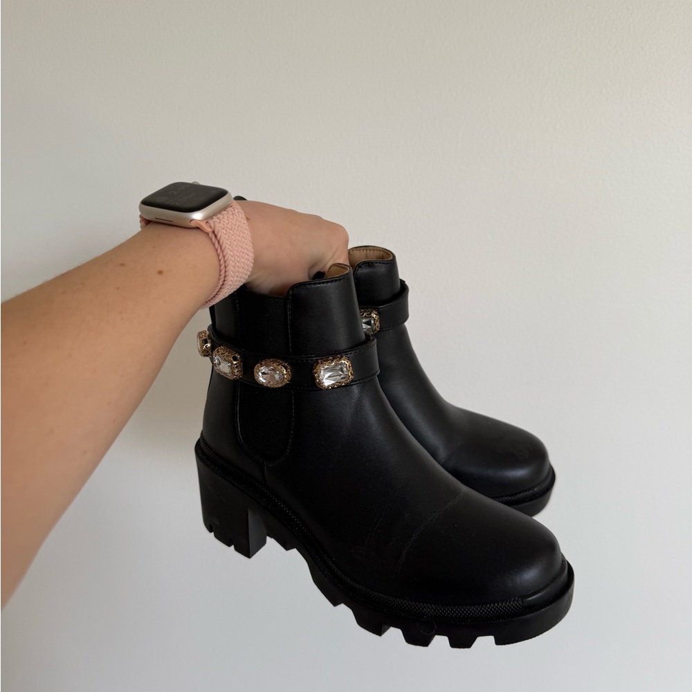 Steve Madden Black Ankle Amulet Boots with Jewel Accents AMUL01S1